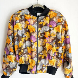 Vintage Carol Horn Silk Colourful Leaf Print  Bomber JAcket M